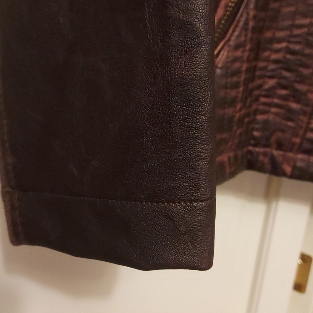 Distressed Faux Leather Jacket biker moto jacket brown size M zippered front - Picture 4 of 11